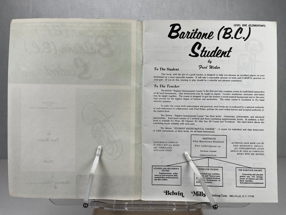 Baritone Student Level One Fred Weber Belwin Mills Book Elementary