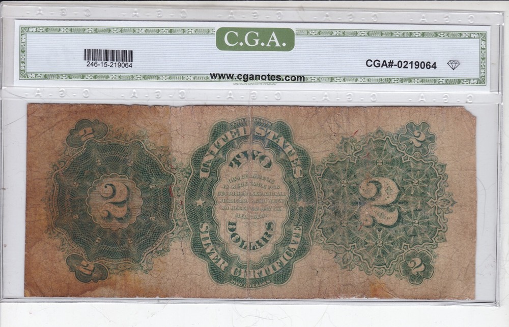 1891 $2 Silver Certificate FR 246 - Graded as 15 Fine - Sharp & Affordable