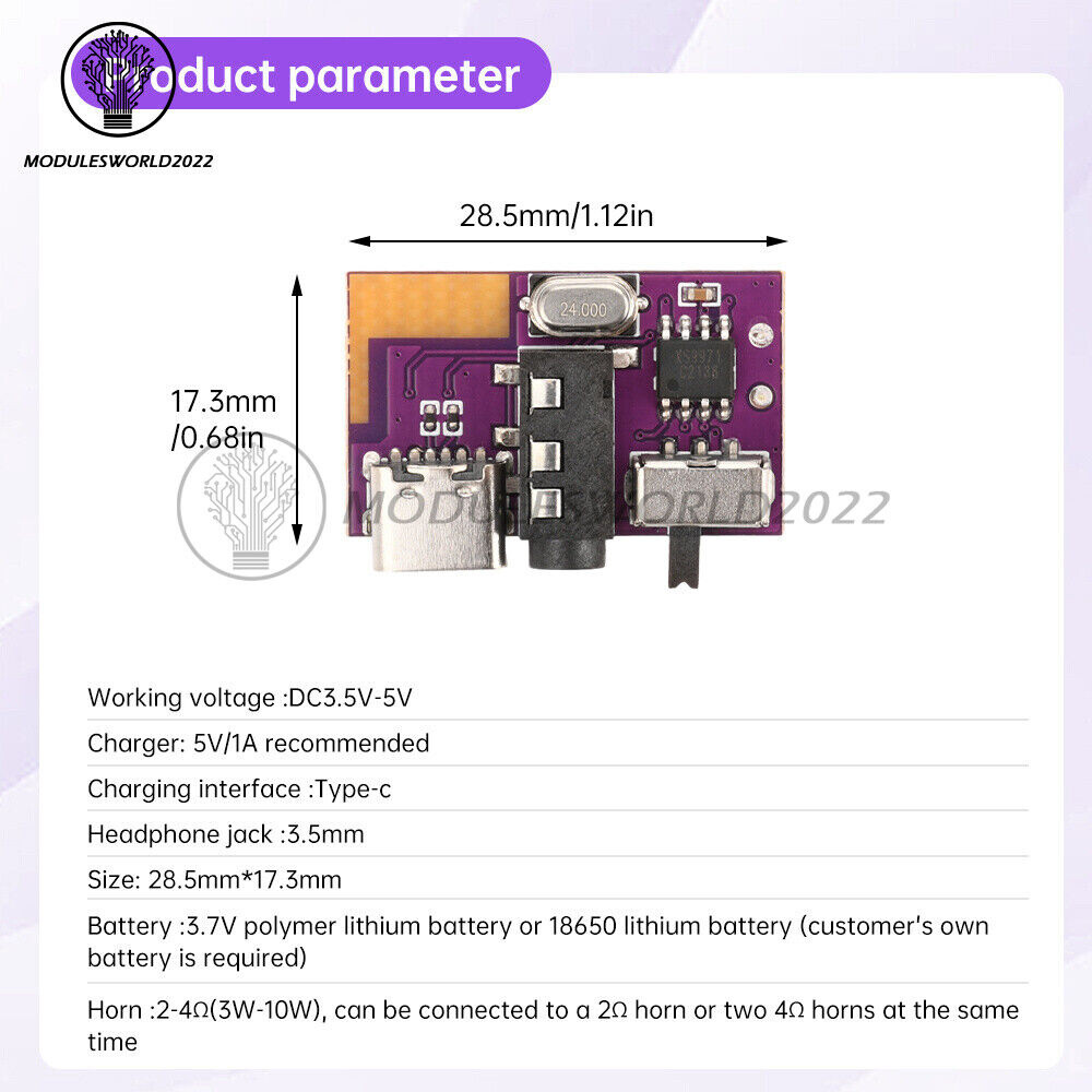 DC3.5V-5V 10W Type-C Bluetooth Mono Audio Amplifier Decoder Board TWS 3.5mm DIY