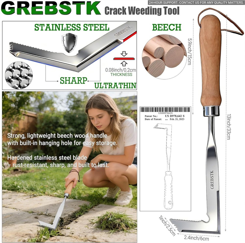 L-Shaped Crack Weeder Tool – Lightweight 13" Weeding Solution for Tight Spaces
