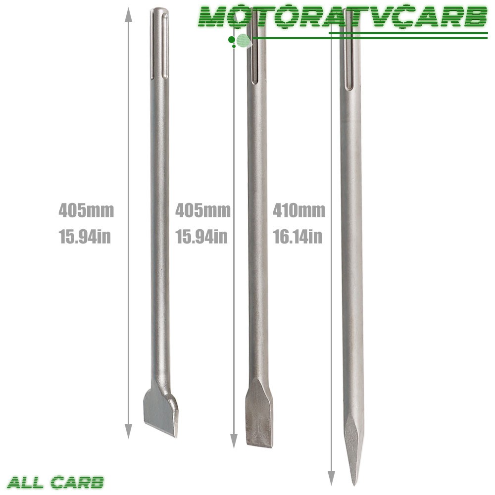 ALL-CARB 3 Pcs 16" SDS Max Bits Set Long-Point Chisel Scaling Chisel Flat Chisel
