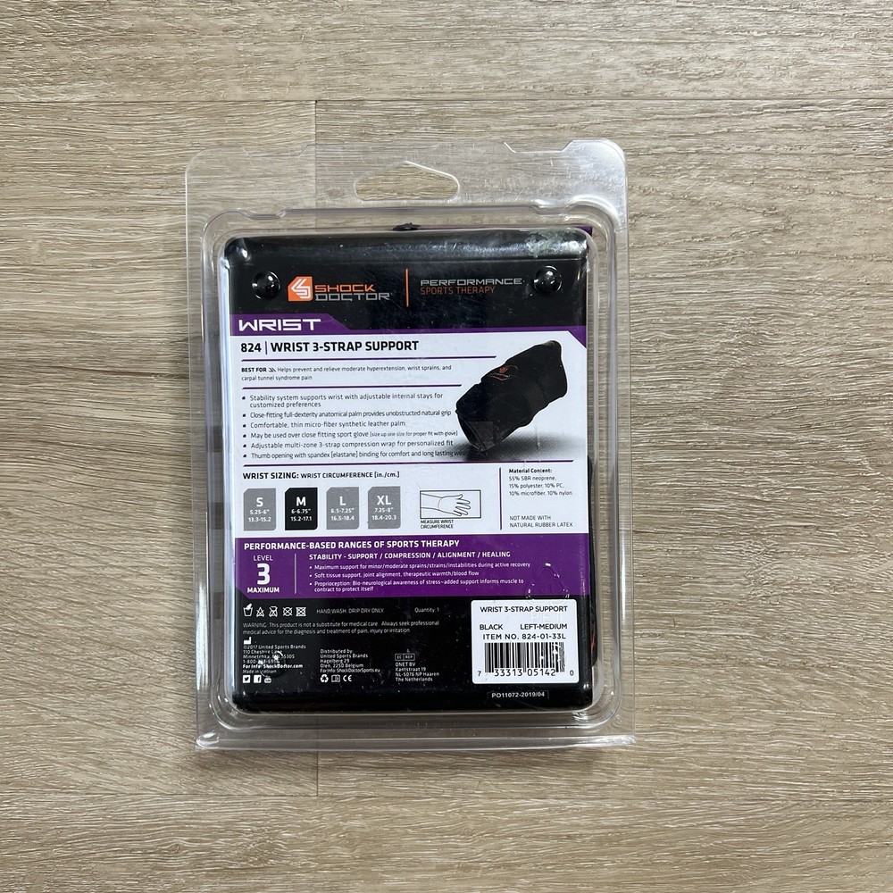 Shock Doctor 824 Wrist 3 Strap Support Level 3 LEFT Size Medium New