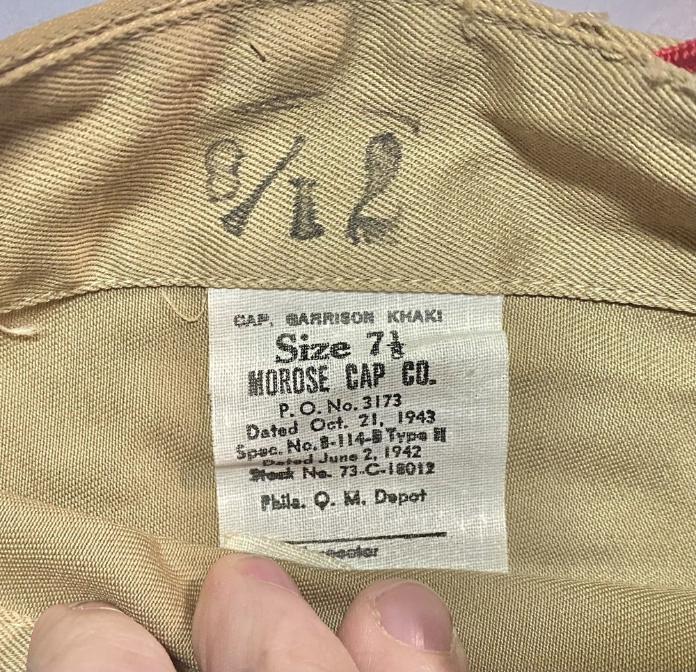 World War II Morose Khaki Garrison Cap 7 1/8