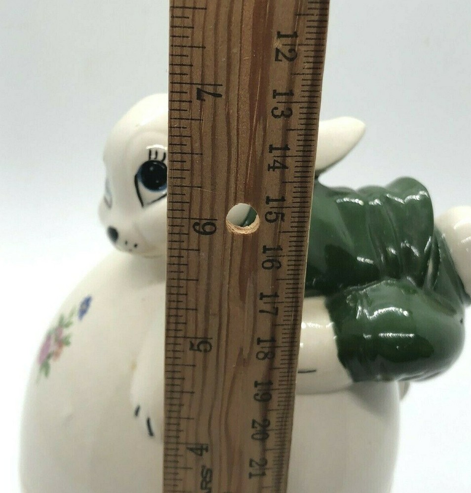 Vtg Ceramic Hobbyist Easter Bunny Rabbit 2 Pc Candy Dish Decor Flower Decals 7"