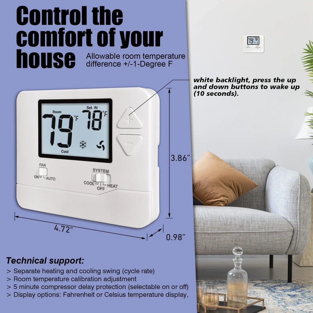 Non-programmable Thermostats for Home Conventional Single-stage Systems, Up to 1