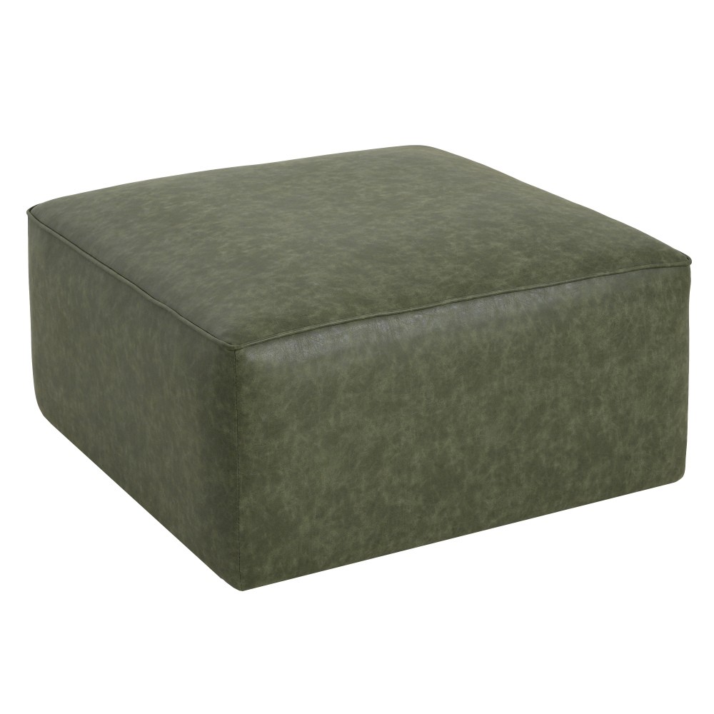Upholstered Square PU Leather Ottoman,Black
