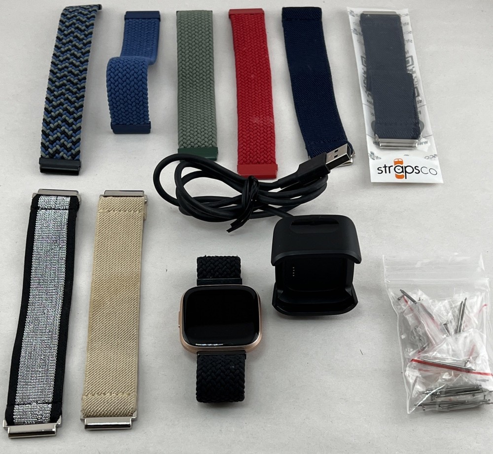 Fitbit Versa 2 Rose FB507 w/Charger - Tested 8 Extra Bands & 20+ Spring Bars