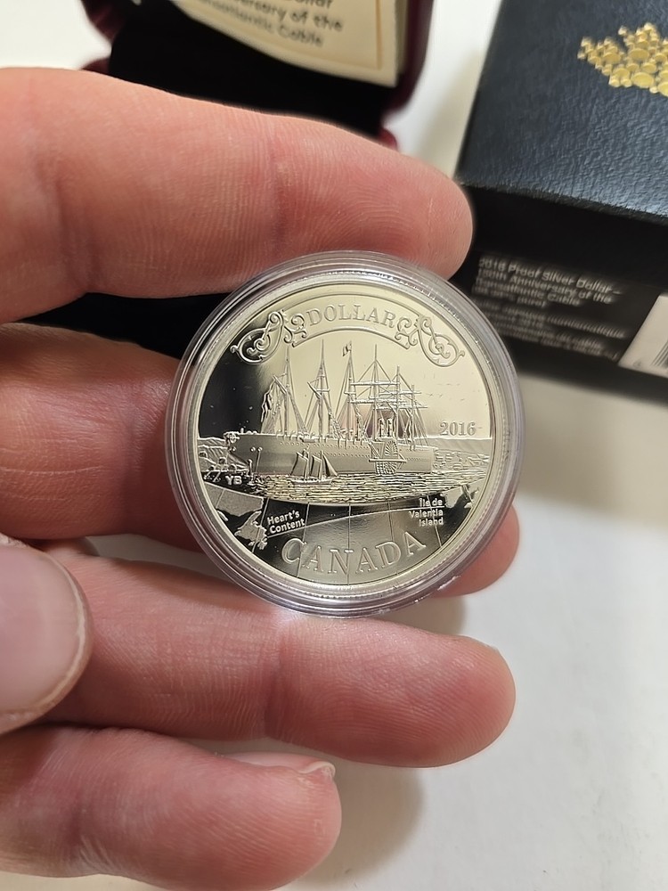 2016 Canada Proof Silver Dollar - Transatlantic Cable Anniversary W/Box And Coa