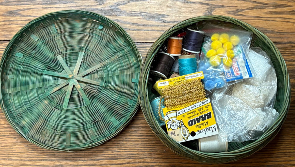 Two Woolen Sewing Basket with Sewing Notions