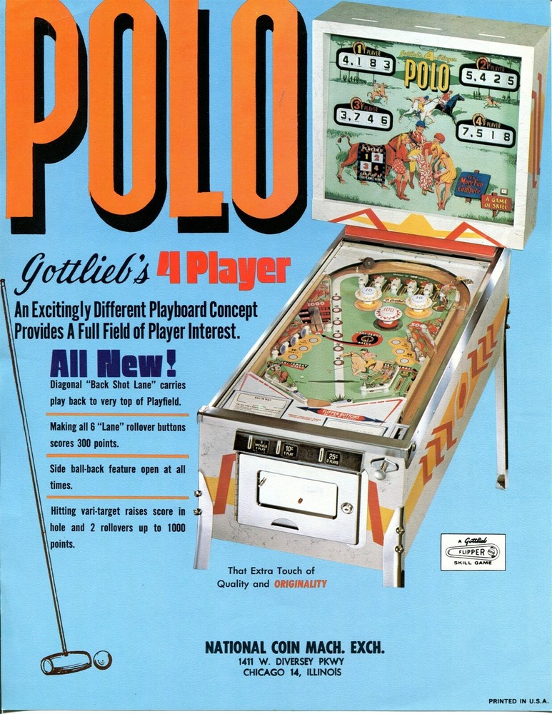 Polo Gottlieb Pinball Flyer / Brochure / Ad