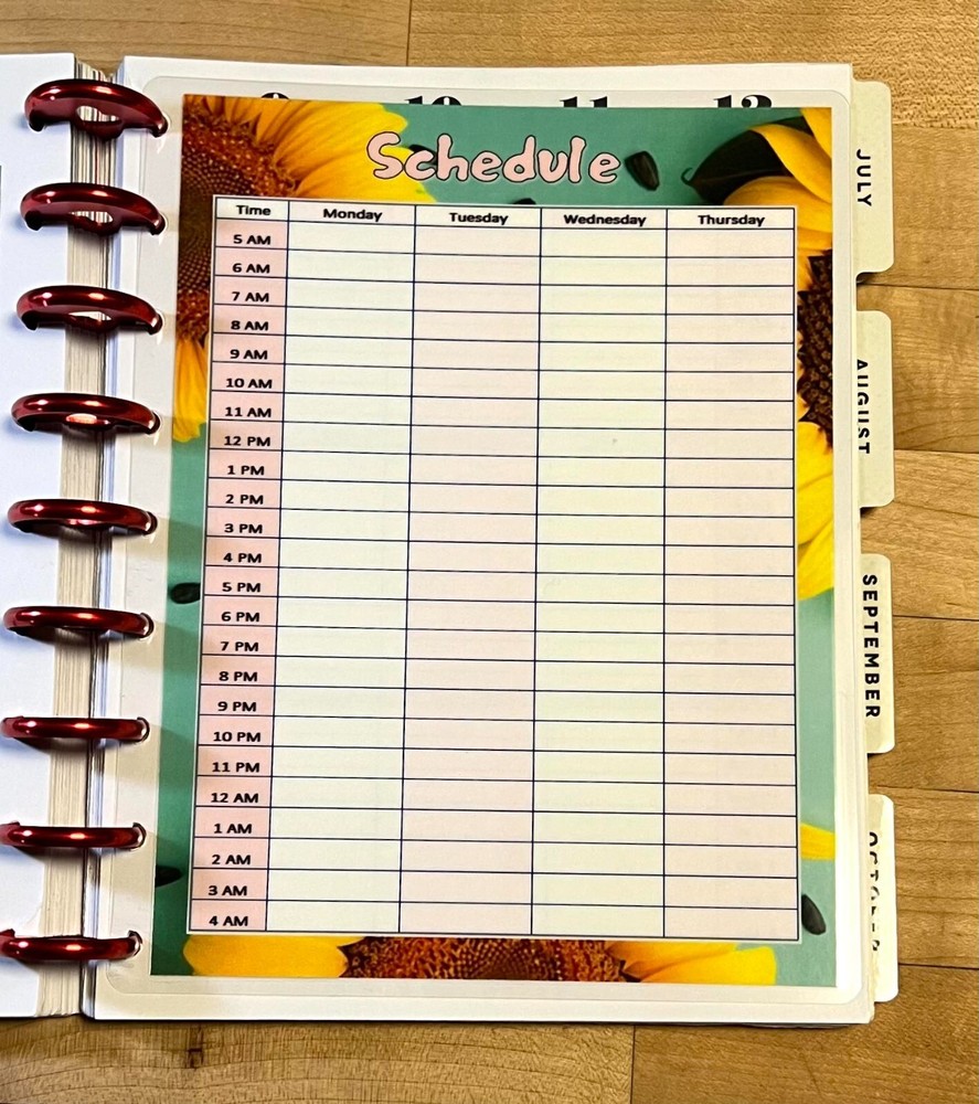 Schedule / Daily / Hourly Dashboard for use with the Classic Happy Planner~