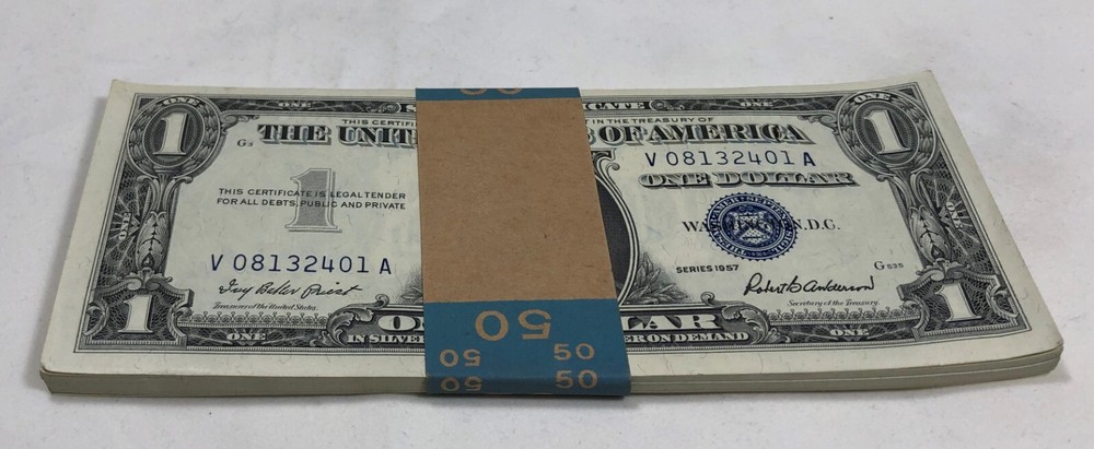 1957 Silver Certificate $1 Notes. 50 Consecutive Gem Pack.