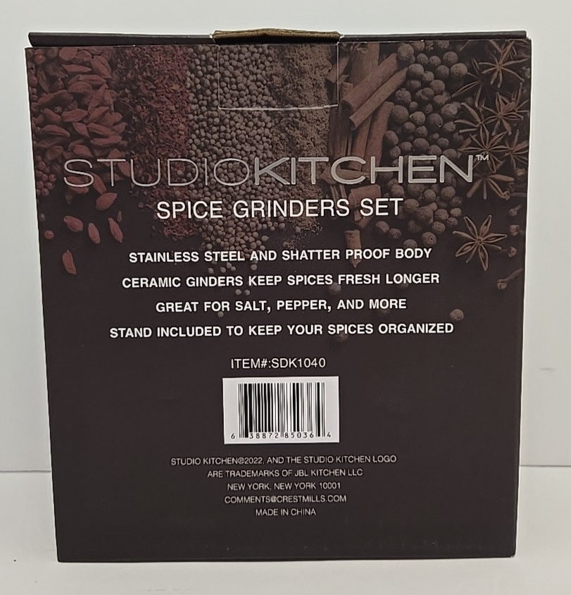 Studio Kitchen Spice Grinders Set Stainless Steel Construction, Ceramic Grinders