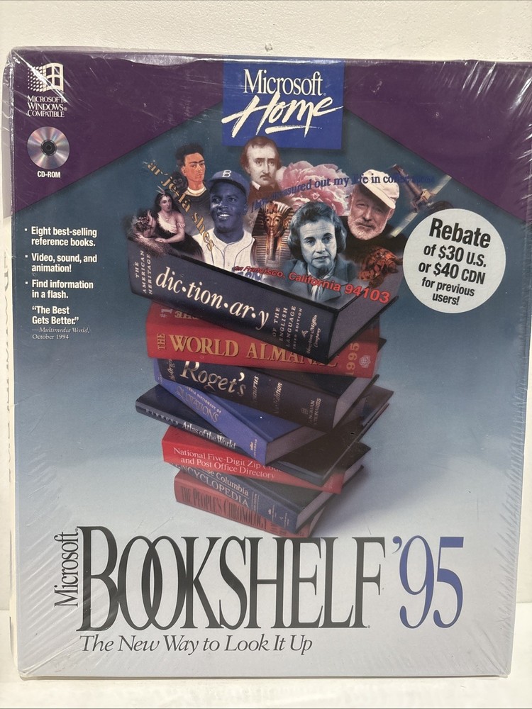 Microsoft Bookshelf '95 Multimedia Reference Library PC CD-Rom Software-Sealed