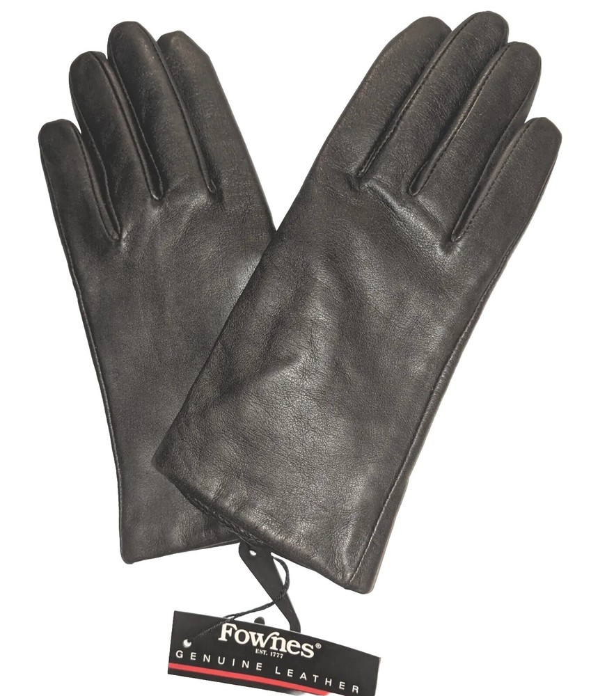 Fownes Women's Black Leather Gloves, Size- Medium
