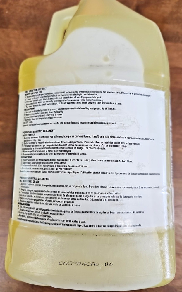 Ecolab Liquid Champ detergent for Machine Warewashing