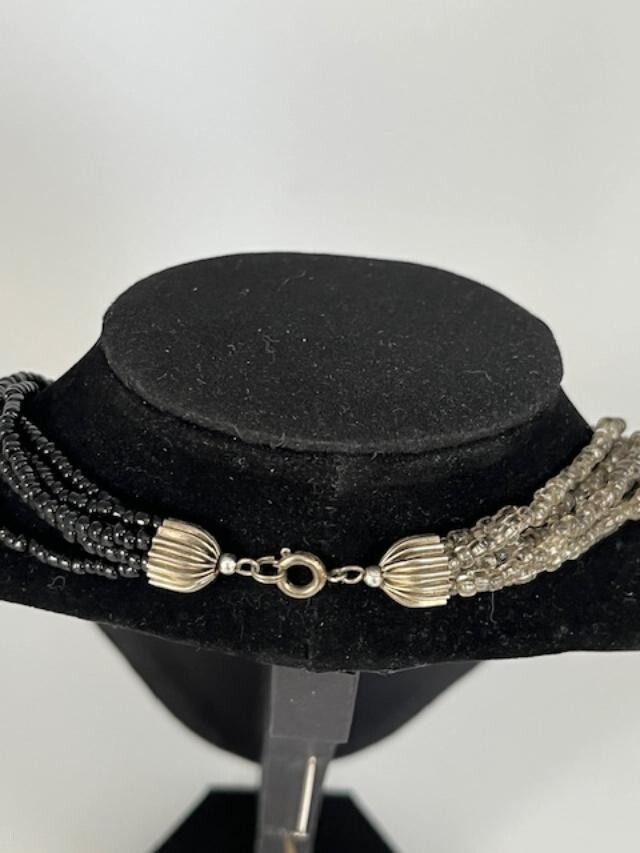 Black And Grey Seed Bead Multi Strand Necklace