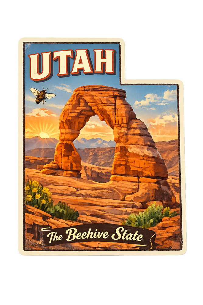 Utah Custom State Sticker "Beehive State" Delicate Arch