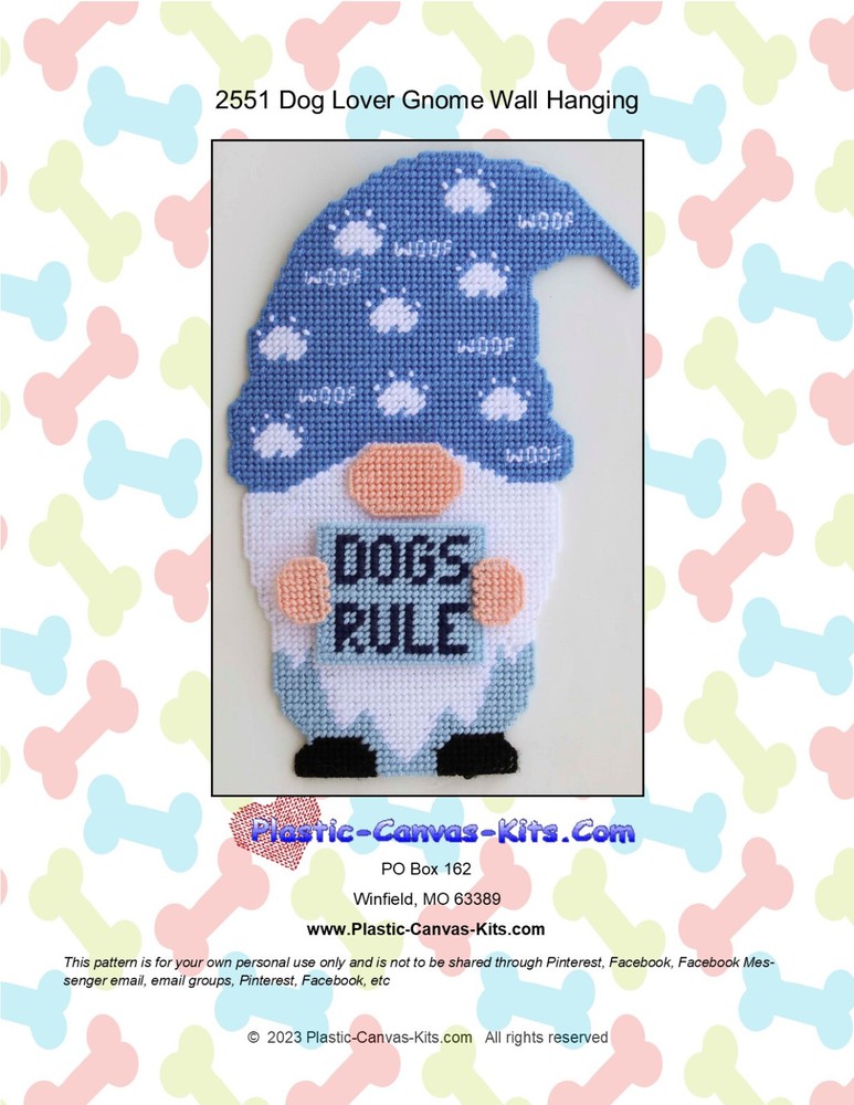 Dog Lover Gnome Wall Hanging- Plastic Canvas Pattern or Kit