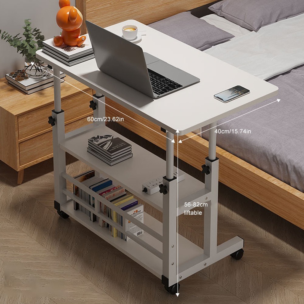 Rolling Laptop Desk Office Computer Table Stand Up Workstation Adjustable Height