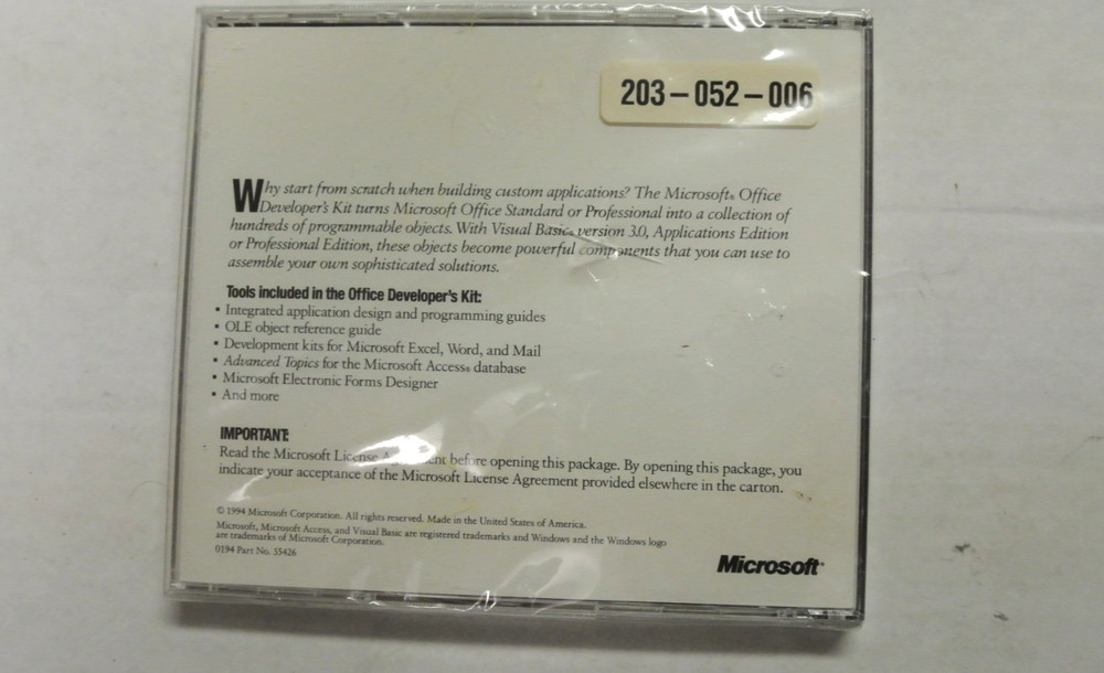 Microsoft Office Developer's Kit CD-ROM 1994 NEW/SEALED