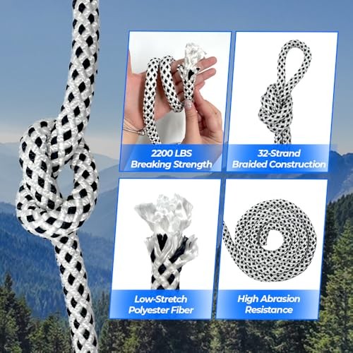 Heavy Duty Polyester Double Braided 1/2in X 35FT White/Black - Without Loop