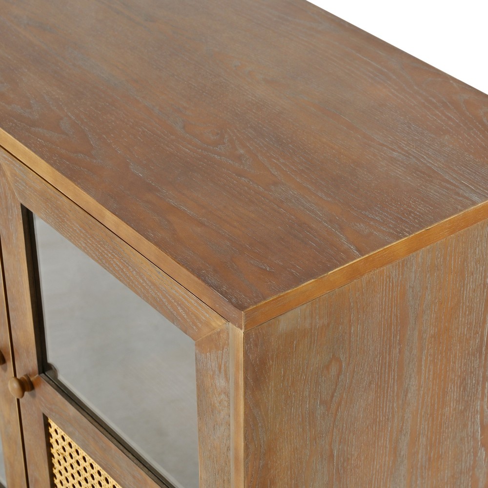 Retro 4-Door Sideboard with Large Storage Space Artificial Rattan Doors and Tr