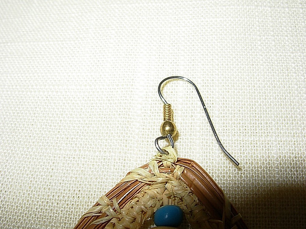 Handcrafted Pine Needle Raffia Drop Dangle Pierced Earrings 2 1/4"