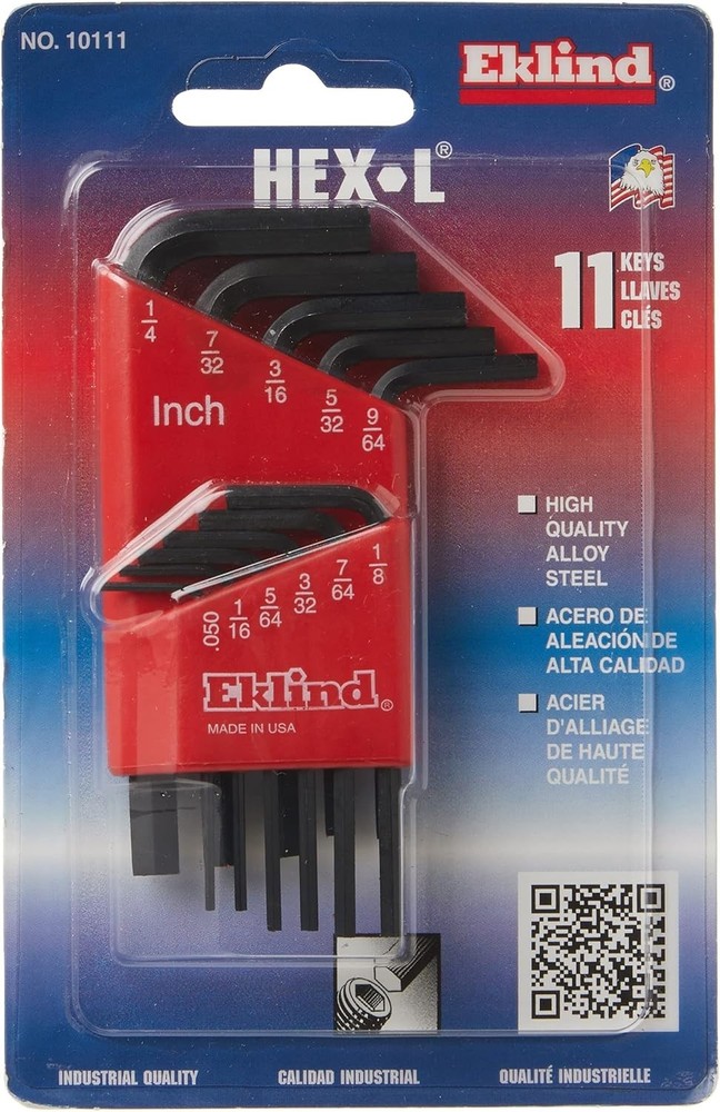 Compact Hex-L Key Set - 11 SAE Inch Sizes .050-1/4, Rust-Resistant Finish