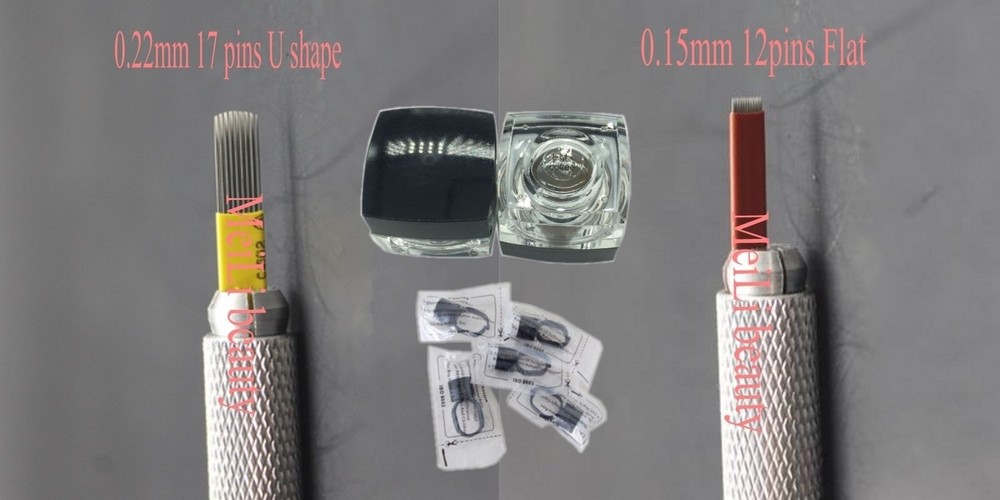 Semi Permanent Makeup Ink Microblading Needle Fog 17 Double Row 12 Thin Flat Set