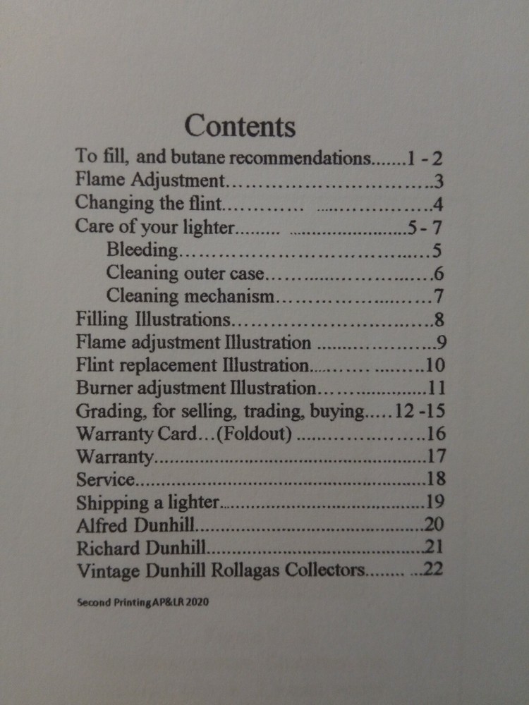 Revised and updated Instruction Booklet for Dunhill Rollagas lighters.