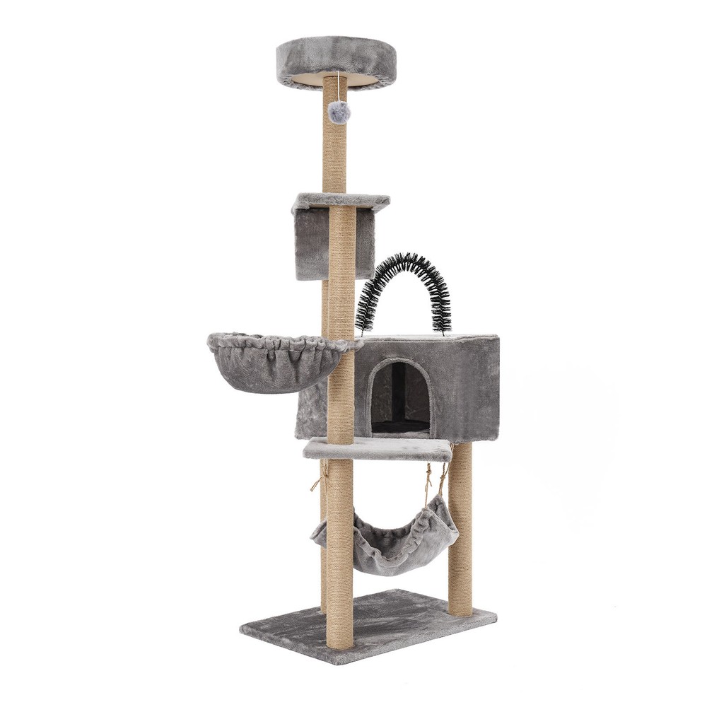 Floor Standing Scratching Post Multi-Level Cat Tower Climbing Frame Silvery Grey