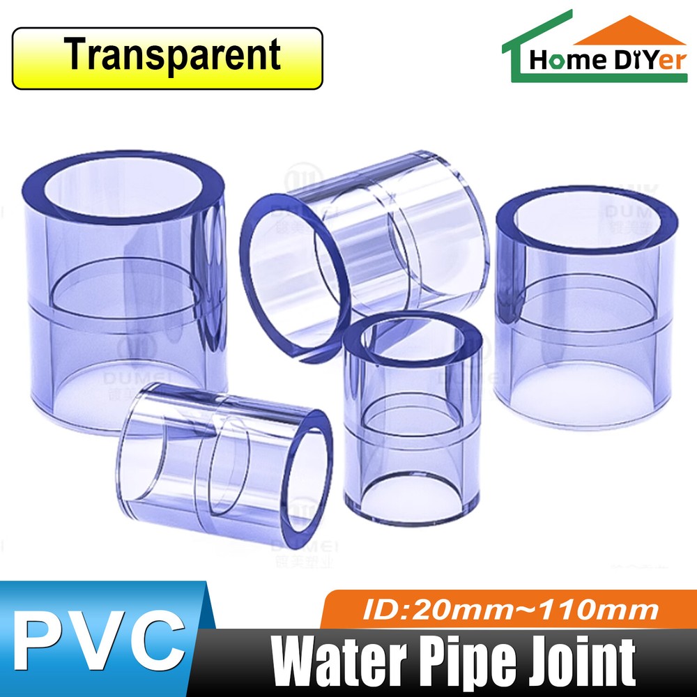 PVC Direct Pipe Fitting Straight Joint Water Pipe Socket Coupling Transparent
