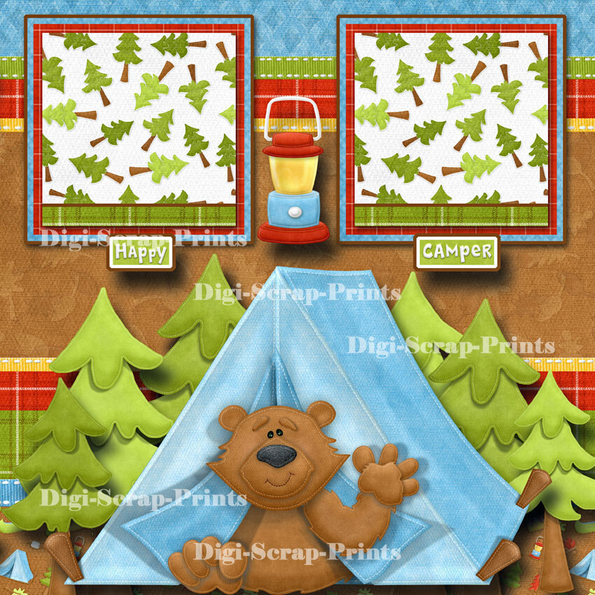 ROUGHING IT camping premade scrapbook pages paper piecing layout DIGISCRAP A0130