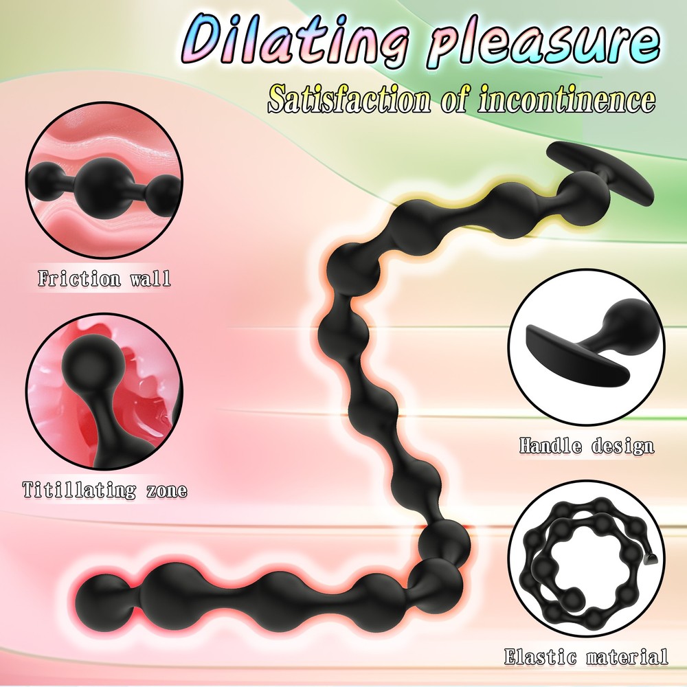 Soft Silicone Beads Plug Long Black Balls Plug Extreme Spreader Dilator