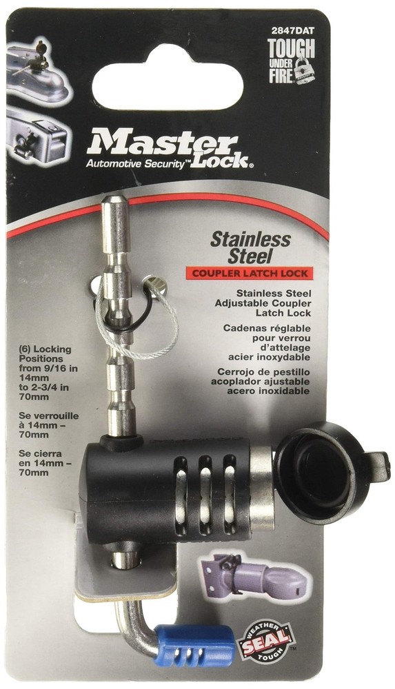 Master Lock Trailer Lock, Stainless Steel Adjustable Coupler 1 Pack, Silver