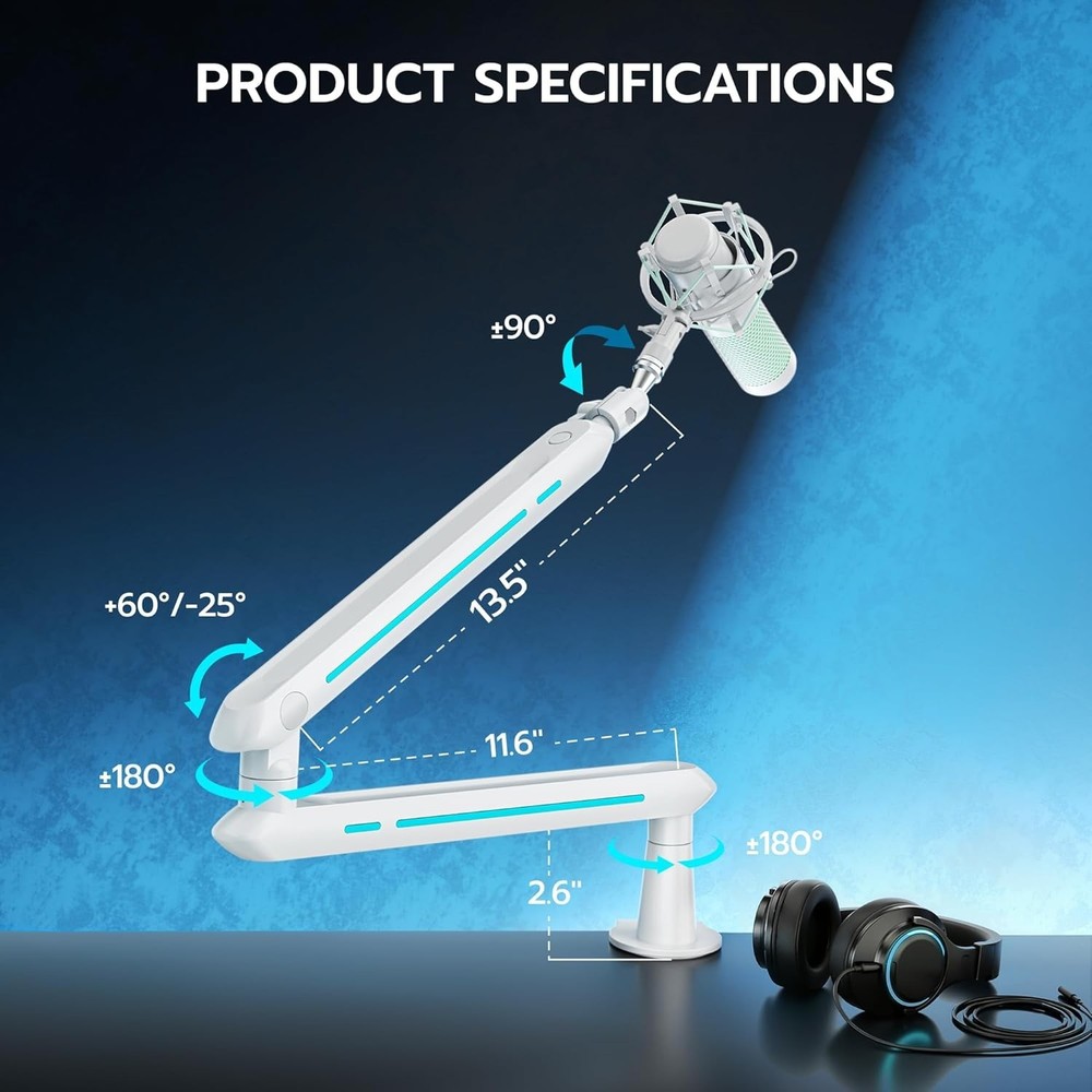 ARES WING Aluminum Low Profile Mic Arm with 4.4 lbs Load Capacity, Adjustable...