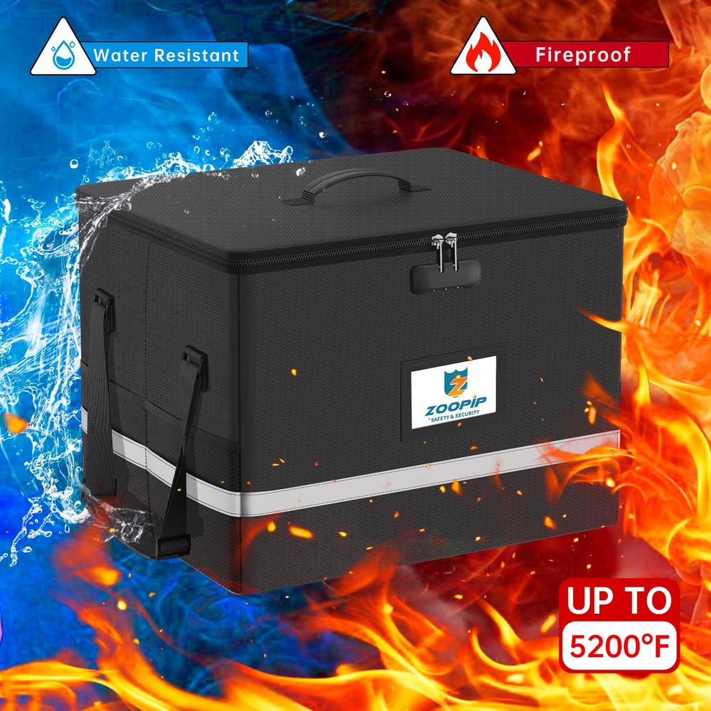 Fireproof File Box with Lock, 5200°F Document Box Storage Organizer, Suitable...