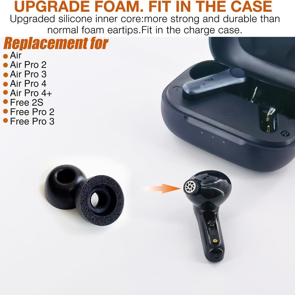 TENNMAK Memory Foam Ear Tips Replacement for EarFun Air Pro 4/4+ / black
