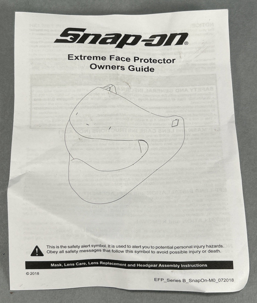 Snap-On EFP2MORBID Welder's Face Protector Helmet W/Soft Bag