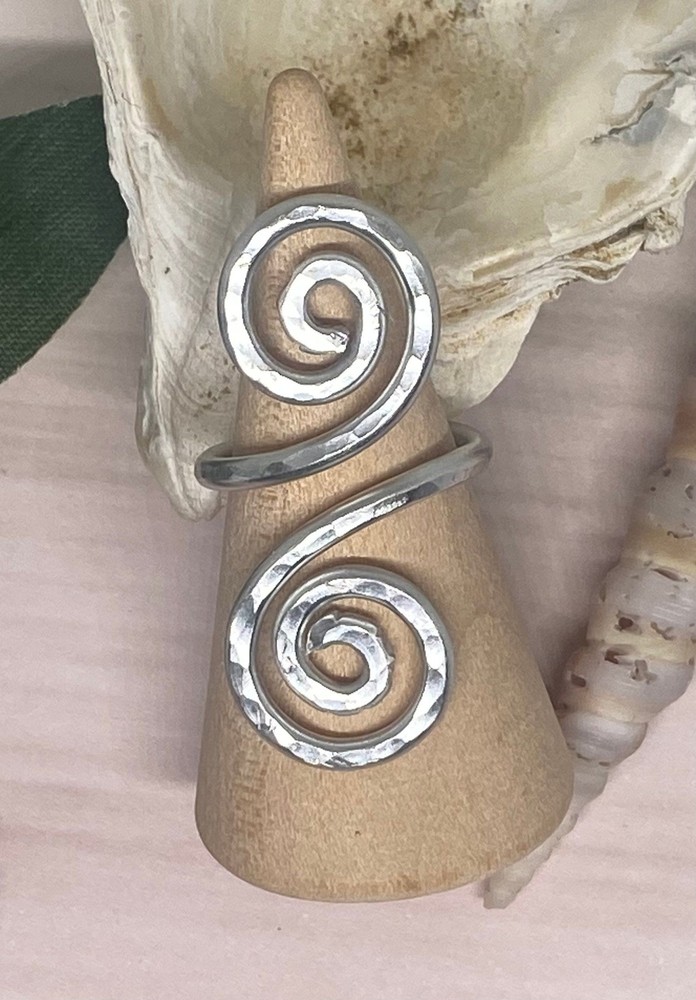 Textured Aluminum Adjustable Swirl Ring Boho