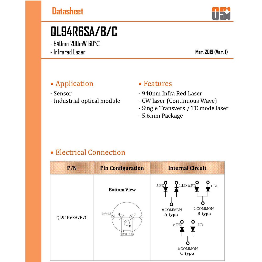 10pcs QL94R6SA 940nm 200mW IR Singlemode Laser Diode for Sensor Optics Module