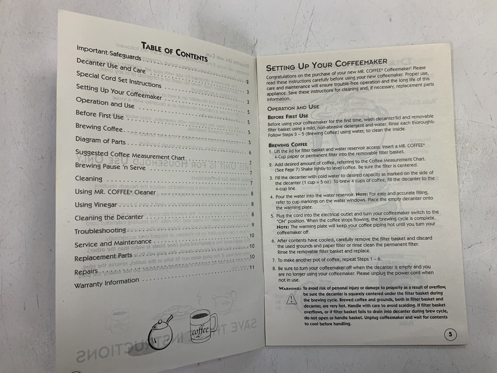 User Manual Mr Coffee Models TF4 & TF5 PreownedBookCom PreownedKitchenCom