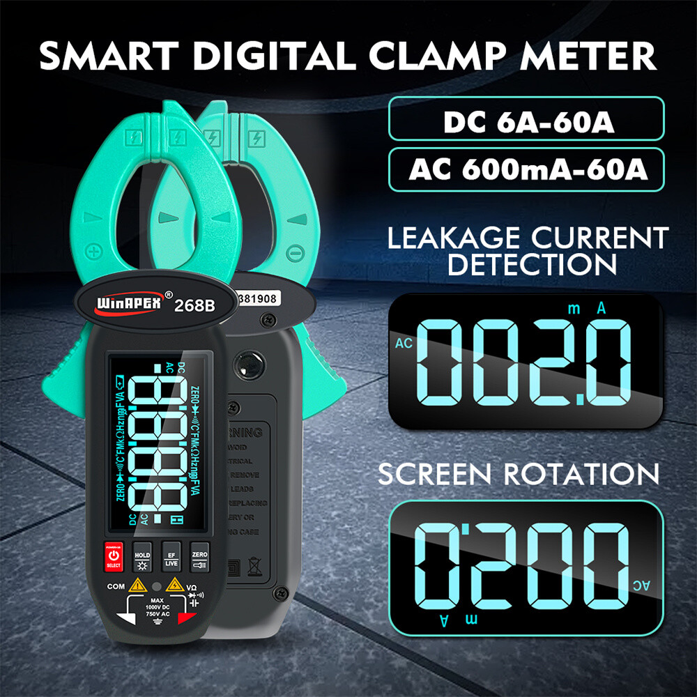 Digital Clamp Meter Multi meter DC/AC Current 600mA-60A Handheld Electrical Test