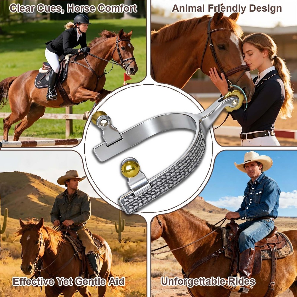 Professional Horse Spurs with Roller & Wheat Engraving, Includes 2 Leather St...