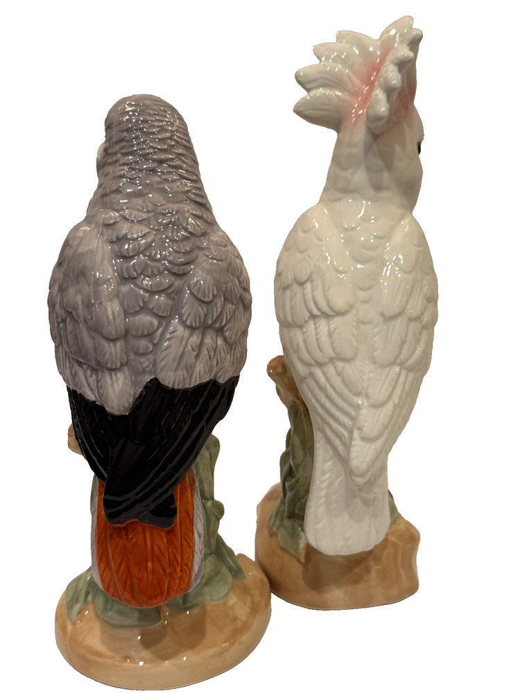 Ceramic Parrot Cockatiel Large Bird Figurine Pair