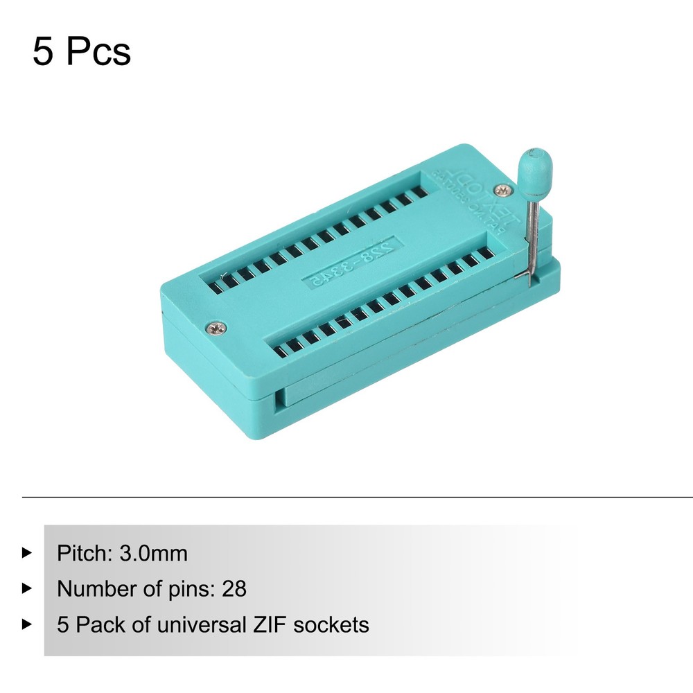 5 Pack Universal IC Test ZIF Socket 28 Pin 3.0mm Pitch for Microcontroller Chip