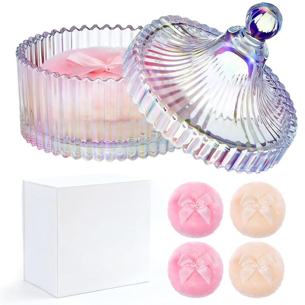 5 Pcs Extra Large Body Powder Puff and Container Set – 5.43" Oversize Crystal...