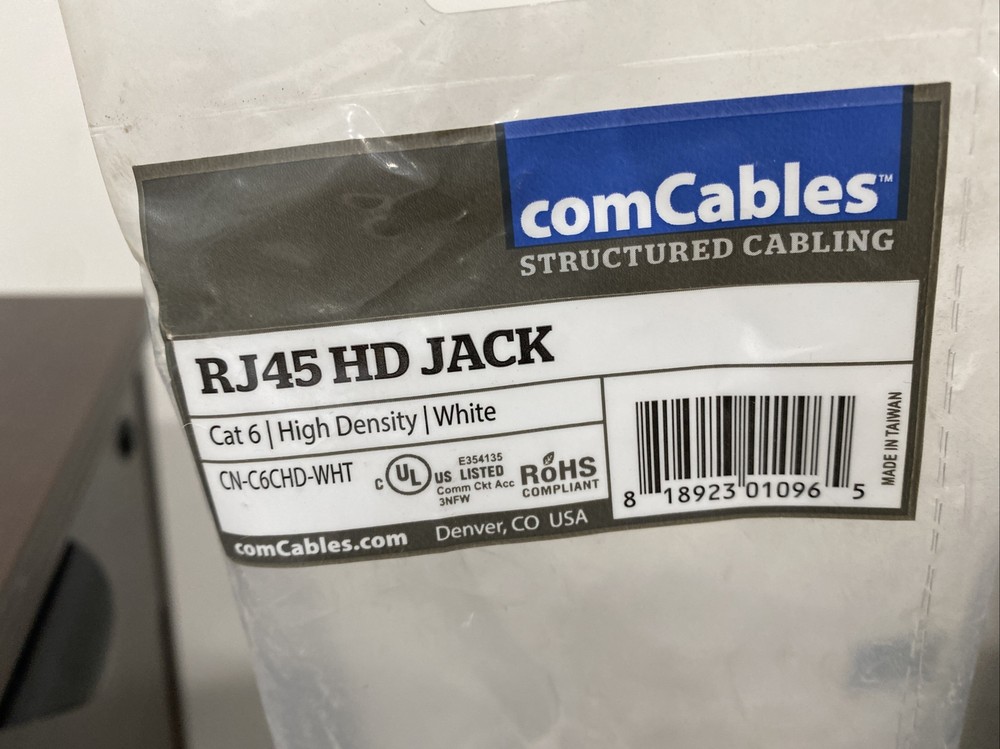 (A) ComCables Structure Cabling CN-C6CHD-WHT RJ45 High Density White Jack⭐️