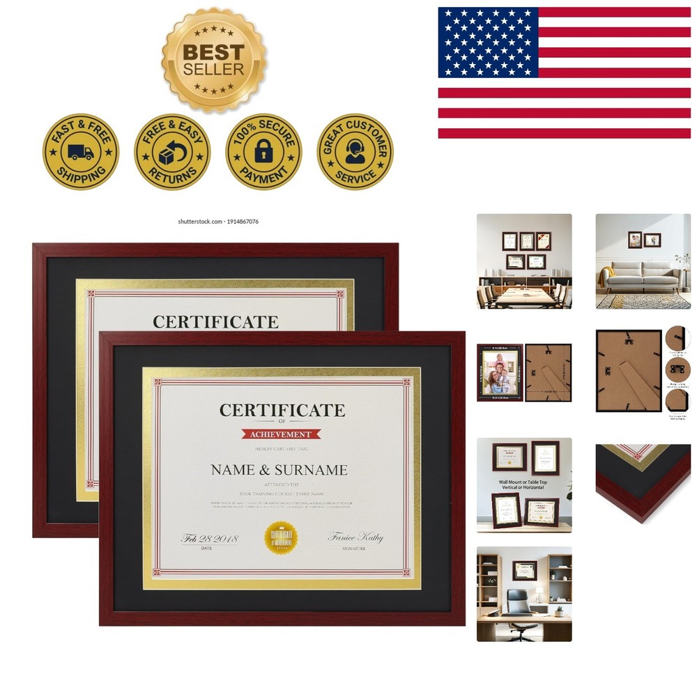 Robust 2-Pack Diploma Frames in Mahogany - Effortless Document Display